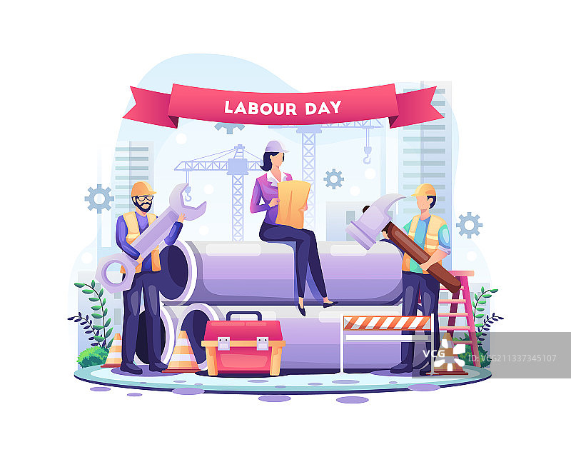 劳动节快乐，建筑工人正在工作图片素材