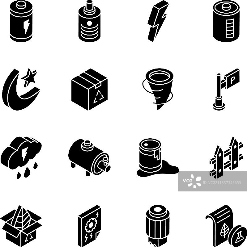 天气与生态2.5D等距glyph图标合集图片素材