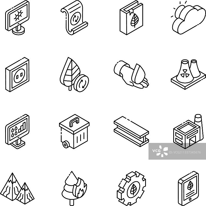 生态与环境线性2.5D图标包图片素材