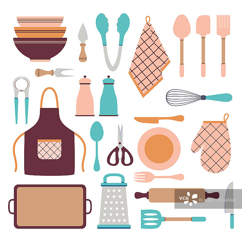 白色背景上的烹饪工具套装图片素材