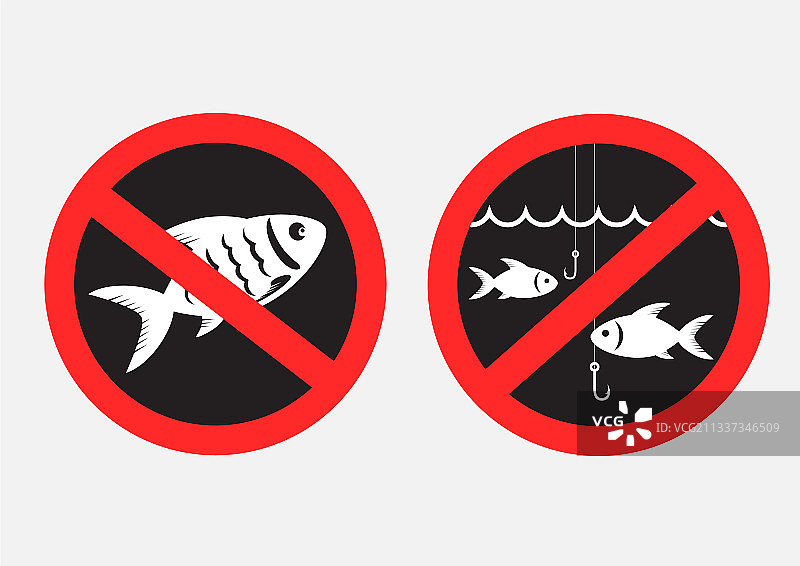 禁止捕鱼标志符号贴纸图片素材