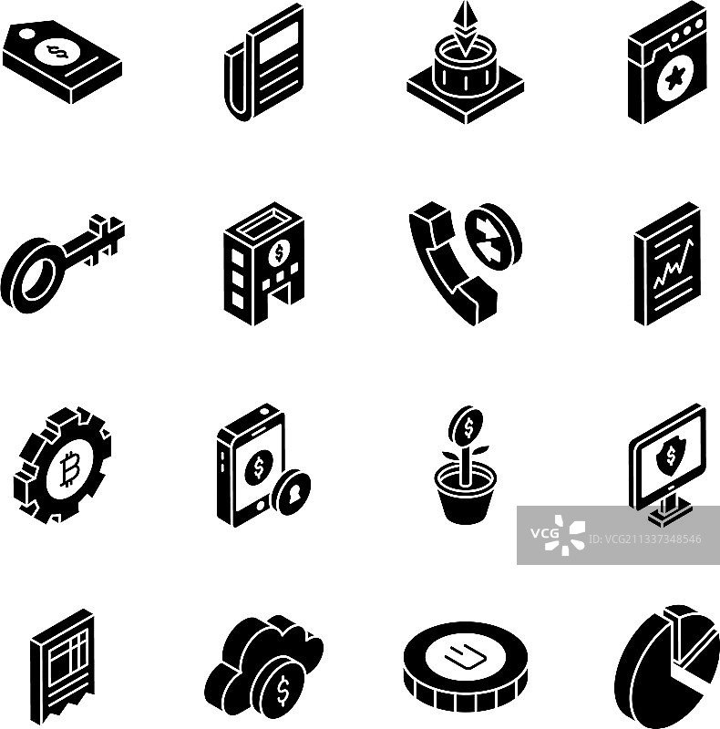 商业与金融等距字形图标包图片素材