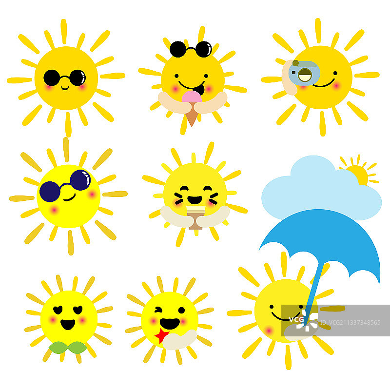 白色背景上的可爱卡通夏日太阳图片素材