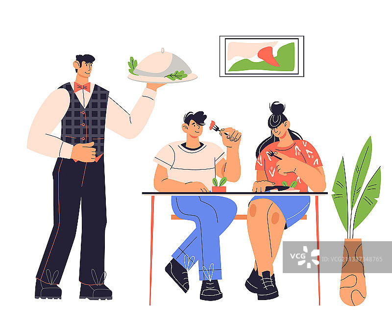 有顾客的咖啡馆或餐厅服务场景图片素材