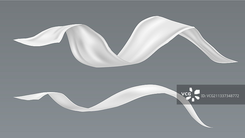 灰色背景上的3D白色飞行织物碎片图片素材