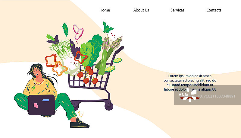 在线食品杂货购物banner模板卡通图片素材