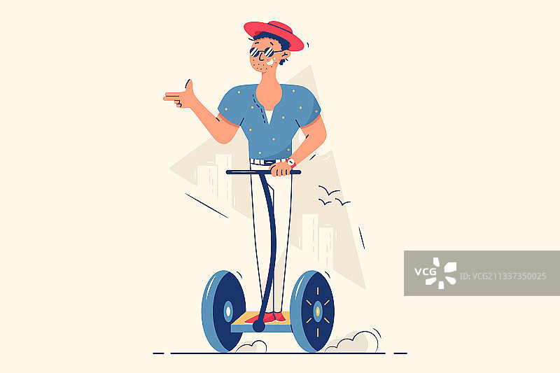 快乐的男人在街上骑平衡车图片素材