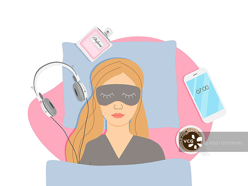 戴着眼罩在床上睡觉的女人图片素材