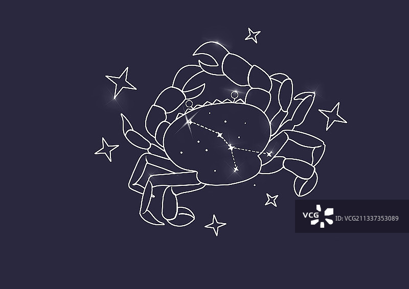 手绘卡通星座巨蟹座描线插画图片素材