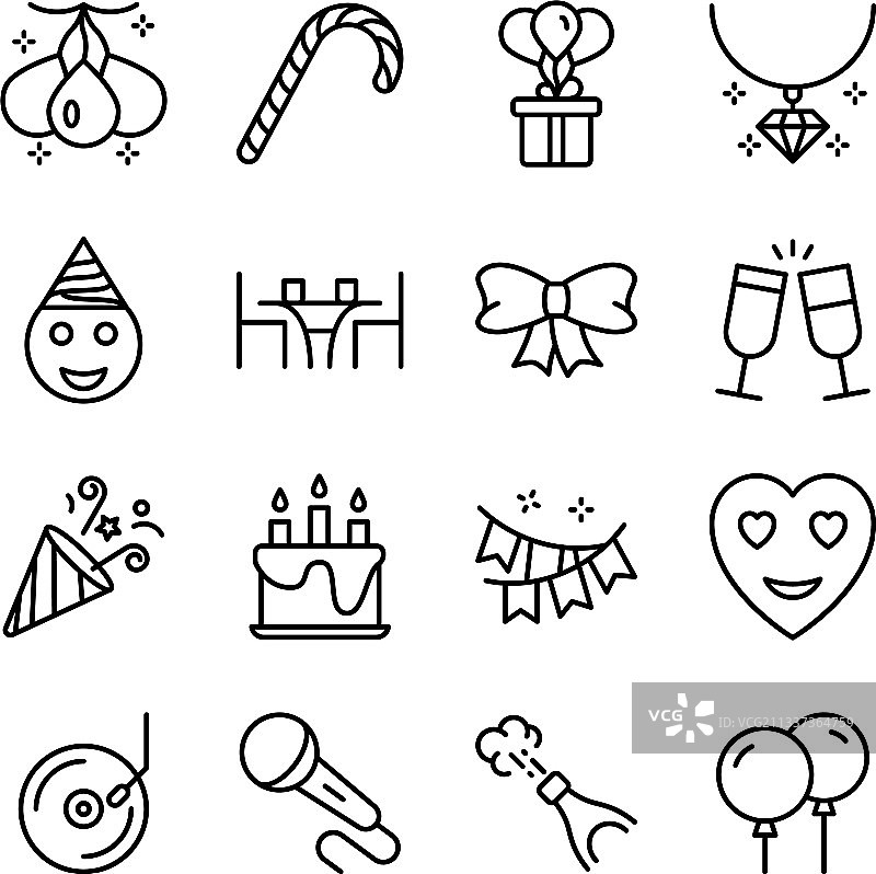 派对和装饰线性图标合集图片素材