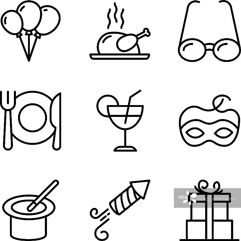 聚会和食物线性图标包图片素材