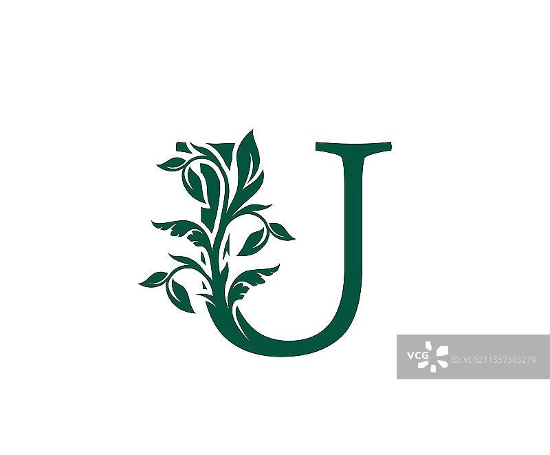 自然U字母花卉复古经典标志图片素材