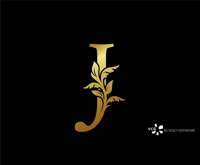 优雅金色J字母花卉复古经典标志图片素材