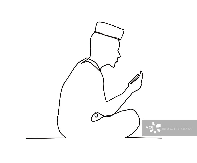 穆斯林男子祈祷连续线条画图片素材