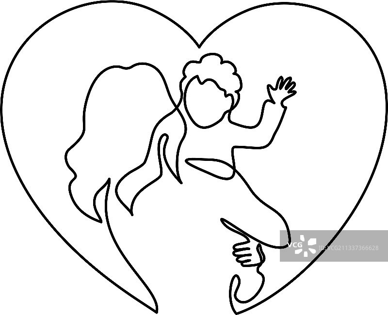 母亲节快乐卡片连续单线绘画图片素材