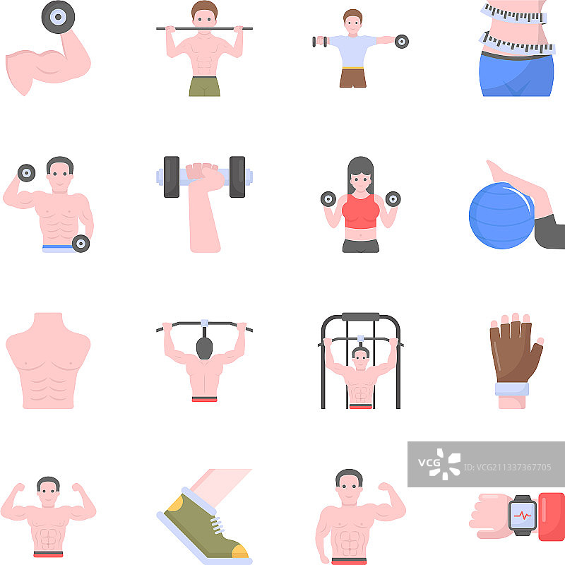 锻炼器材扁平图标包图片素材