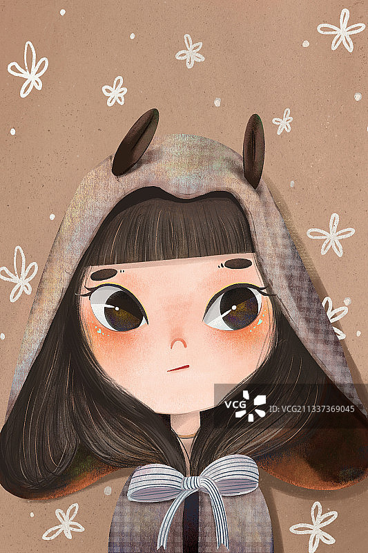 手绘头像-女孩肖像插画图片素材