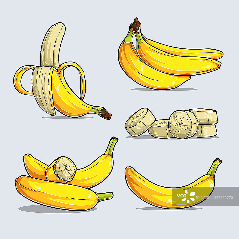 完整和切块的黄色香蕉素材图片素材