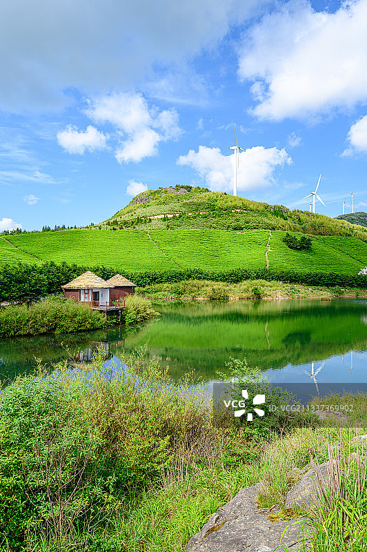 浙江东阳东白山天池以及茶田风景图片素材