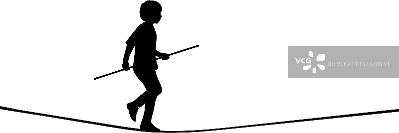 男孩手持杆走钢丝剪影图片素材
