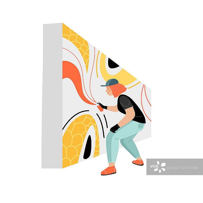 少女在华尔街的墙上涂鸦图片素材