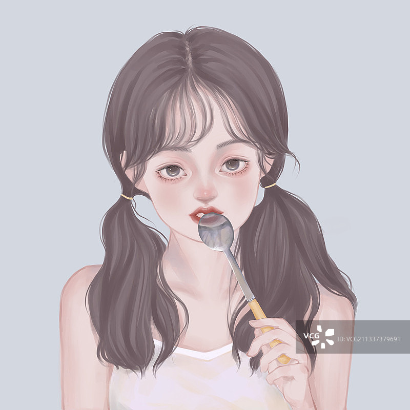 低双马尾少女手绘插画图片素材