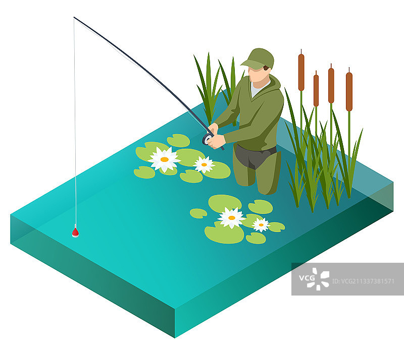 带有钓鱼竿的2.5D渔夫图片素材