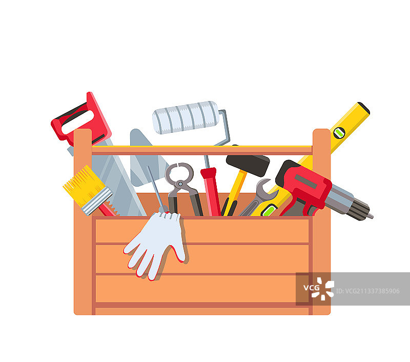 带设备的工具箱木制工具箱图片素材