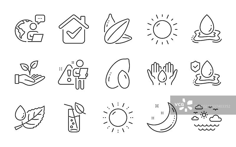 花生安全用水和晴朗天气图标集图片素材