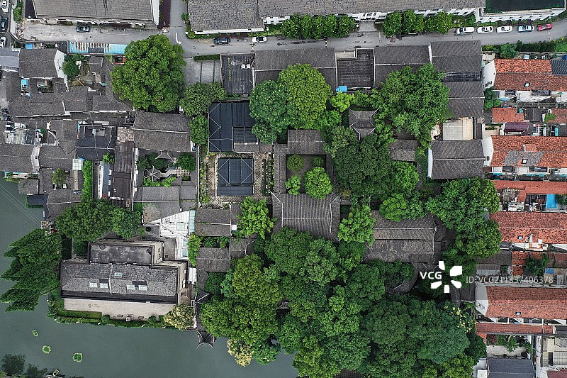 苏州园林沧浪亭航拍图片素材