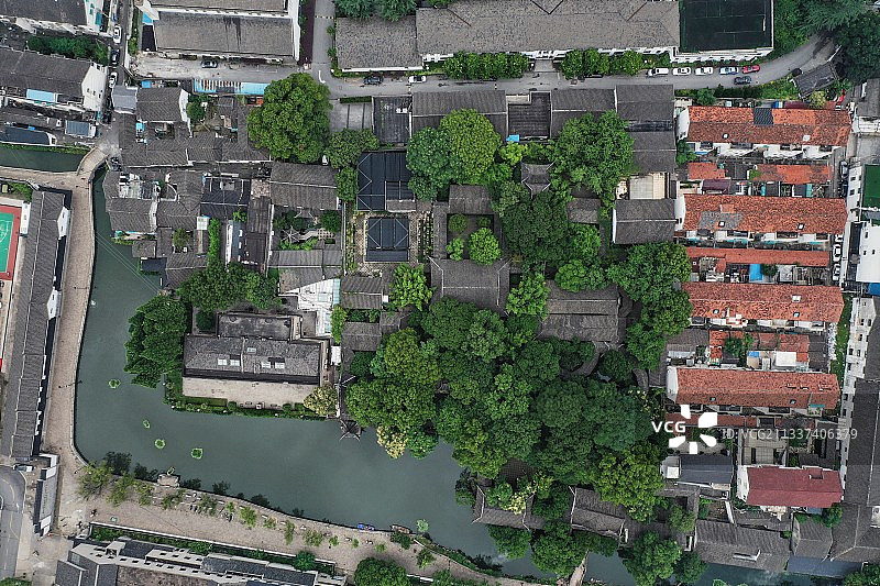 苏州园林沧浪亭航拍图片素材