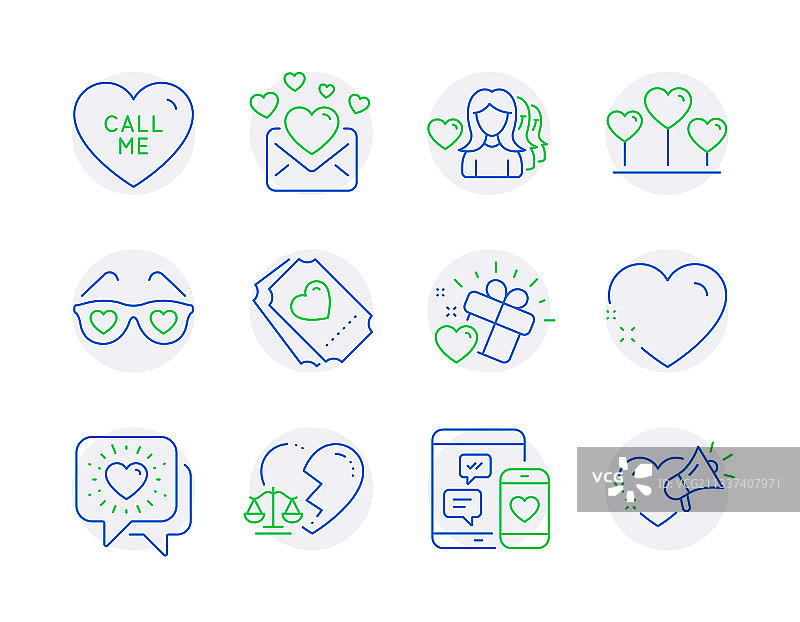 包含爱心朋友等图标的爱情图标集图片素材