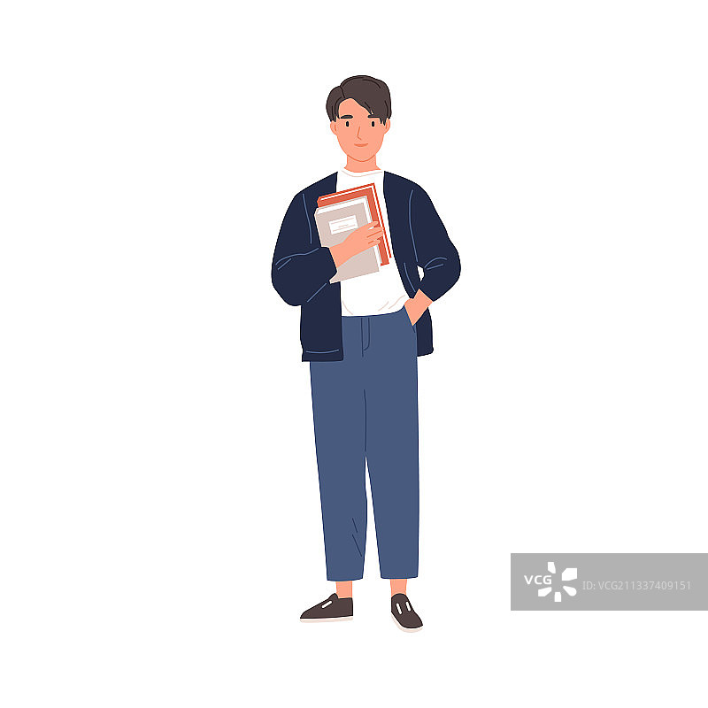 手拿书本站立的年轻大学生图片素材