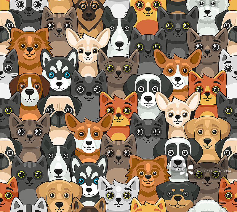 猫和狗卡通无缝图案图片素材