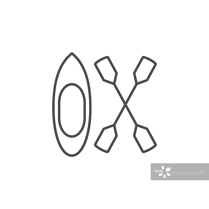 皮划艇和桨线轮廓图标图片素材