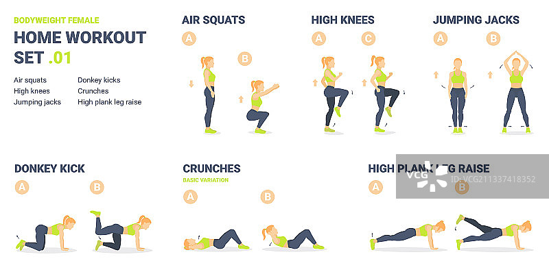 家庭健身套装，自重锻炼图片素材