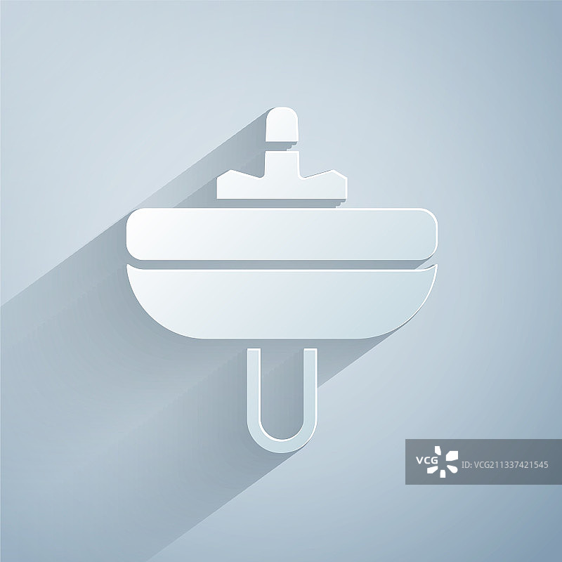 隔离的剪纸洗手盆和水龙头图标图片素材