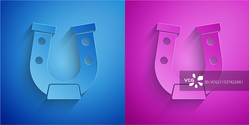 蓝色背景上的剪纸马蹄铁图标图片素材