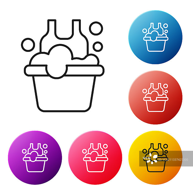 带有肥皂泡的黑色线条塑料盆图片素材