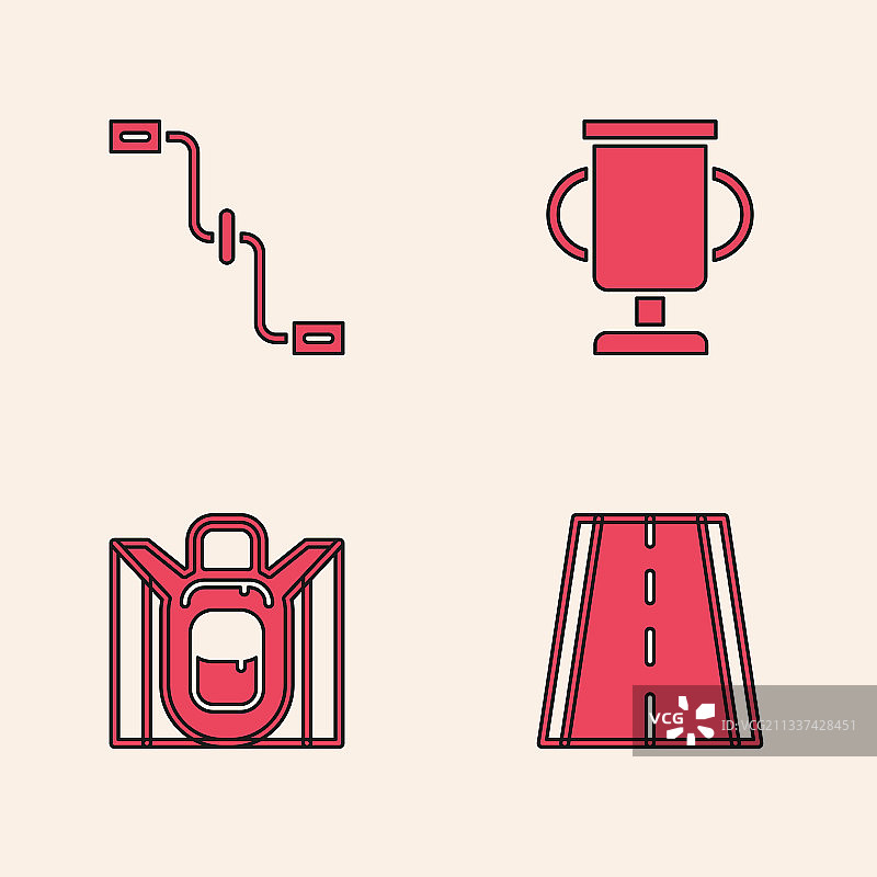 一组自行车、自行车道、脚踏板和奖杯图片素材