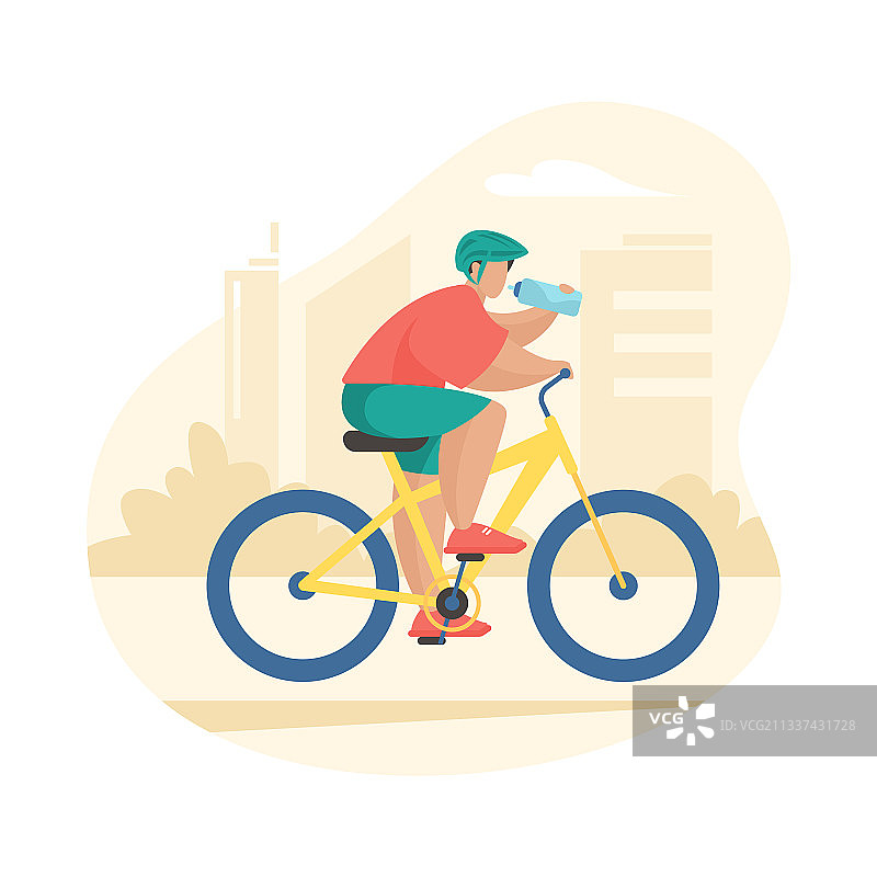 穿着运动装骑自行车和喝东西的男人图片素材