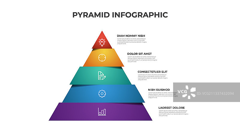 彩色金字塔信息图表模板，含5个图片素材
