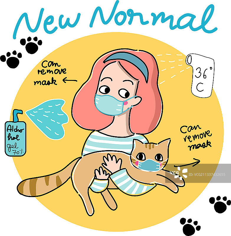 新冠疫情新常态宠物爱好者卡通图片素材