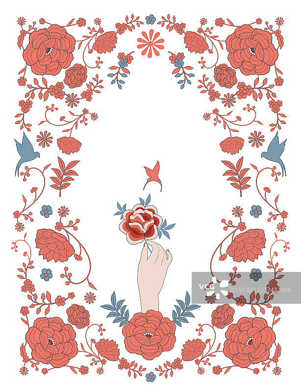 刺绣风格花卉边框图片素材