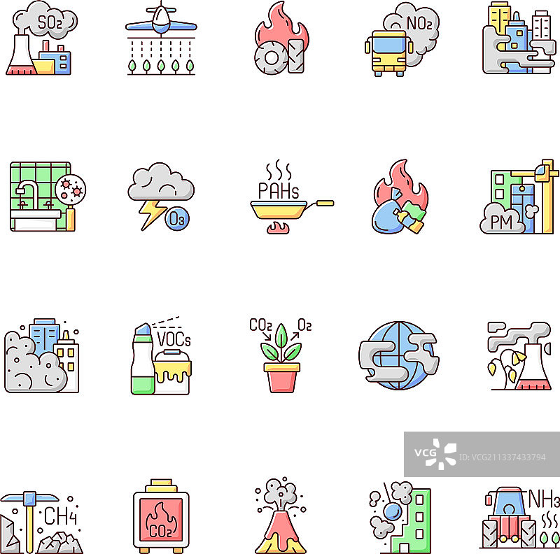 空气污染RGB颜色图标集图片素材