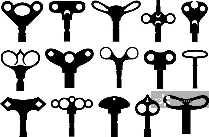 各种发条钥匙组合图片素材