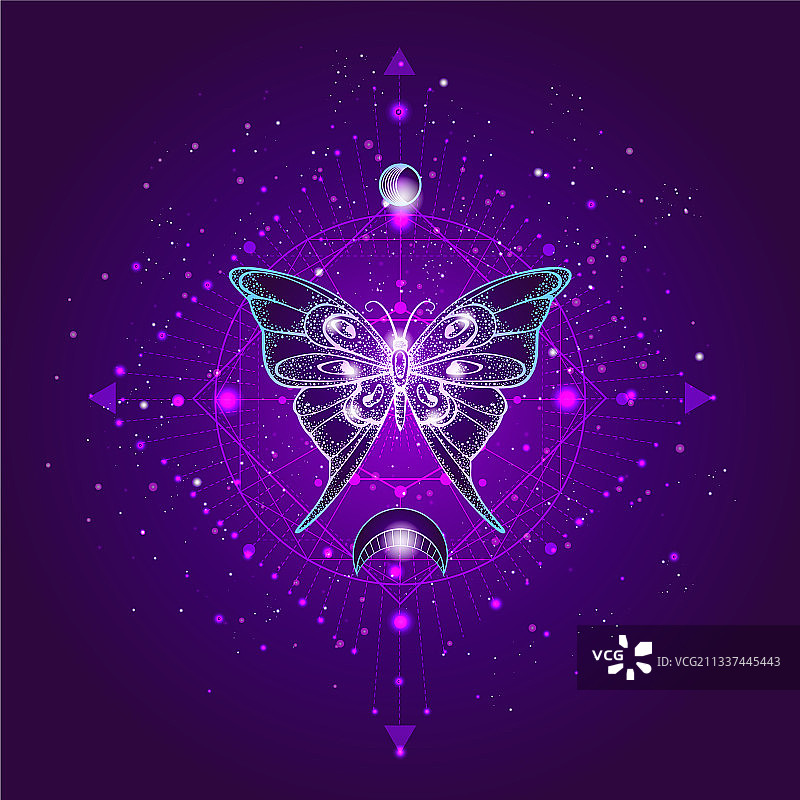 蝴蝶和神圣几何符号图片素材