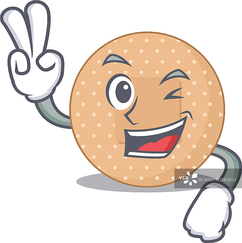 快乐的圆形绷带风格人物展示两根手指图片素材