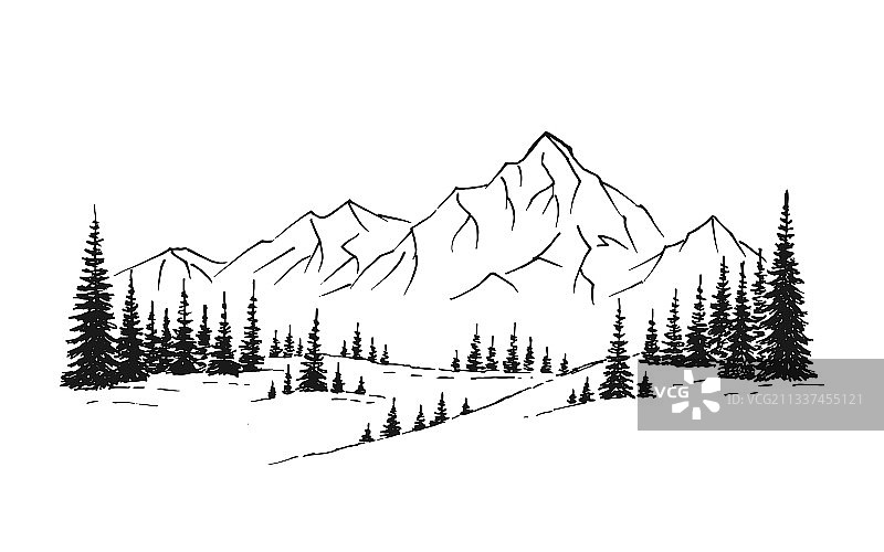 手绘自然山脉图片素材