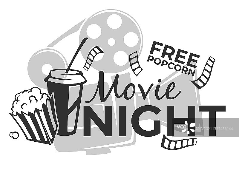 电影之夜免费爆米花和小吃邀请函图片素材